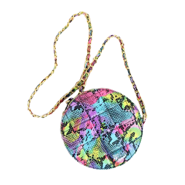 Neon Multi Snake Print Round Quilted Crossbody Bag