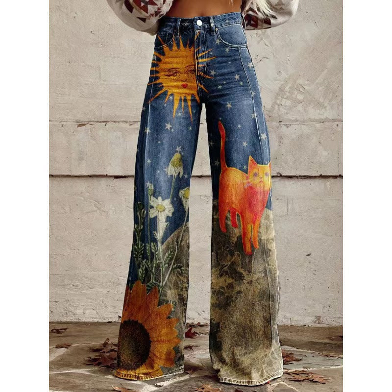 The Graphic District Printed Denim-Look Pants