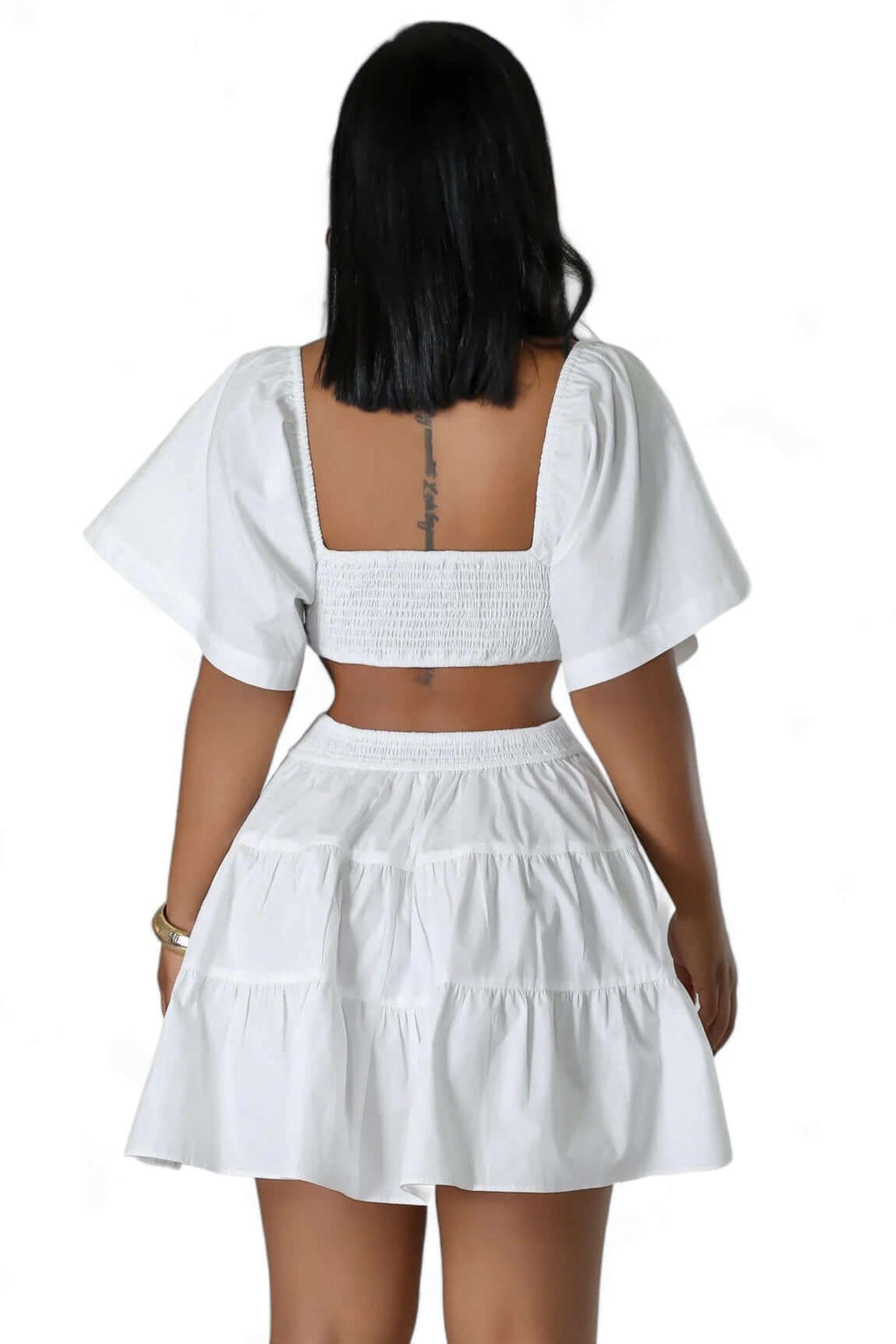 Flutter Sleeve Cutout Tiered Mini Dress