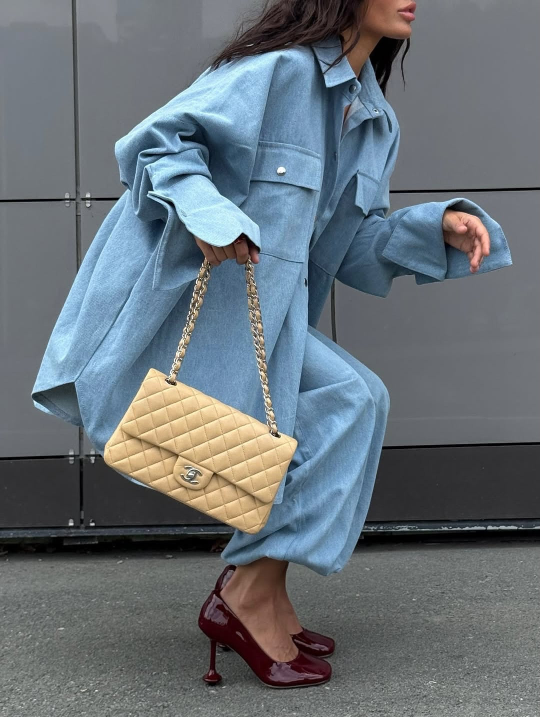 Oversized Denim Shirt Jacket & Wide-Leg Baggy Pants Set