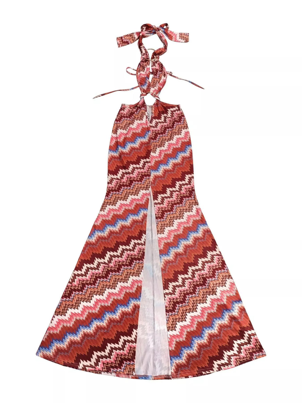 The Sunset Rhythm Chevron Cutout Maxi Dress