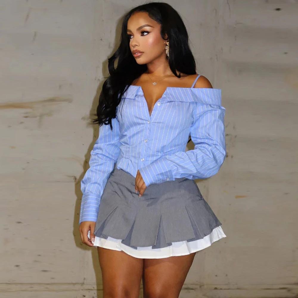 Hot Girl Style Women's Clothing Shirt Long Sleeve Off-the-shoulder Shirt Women