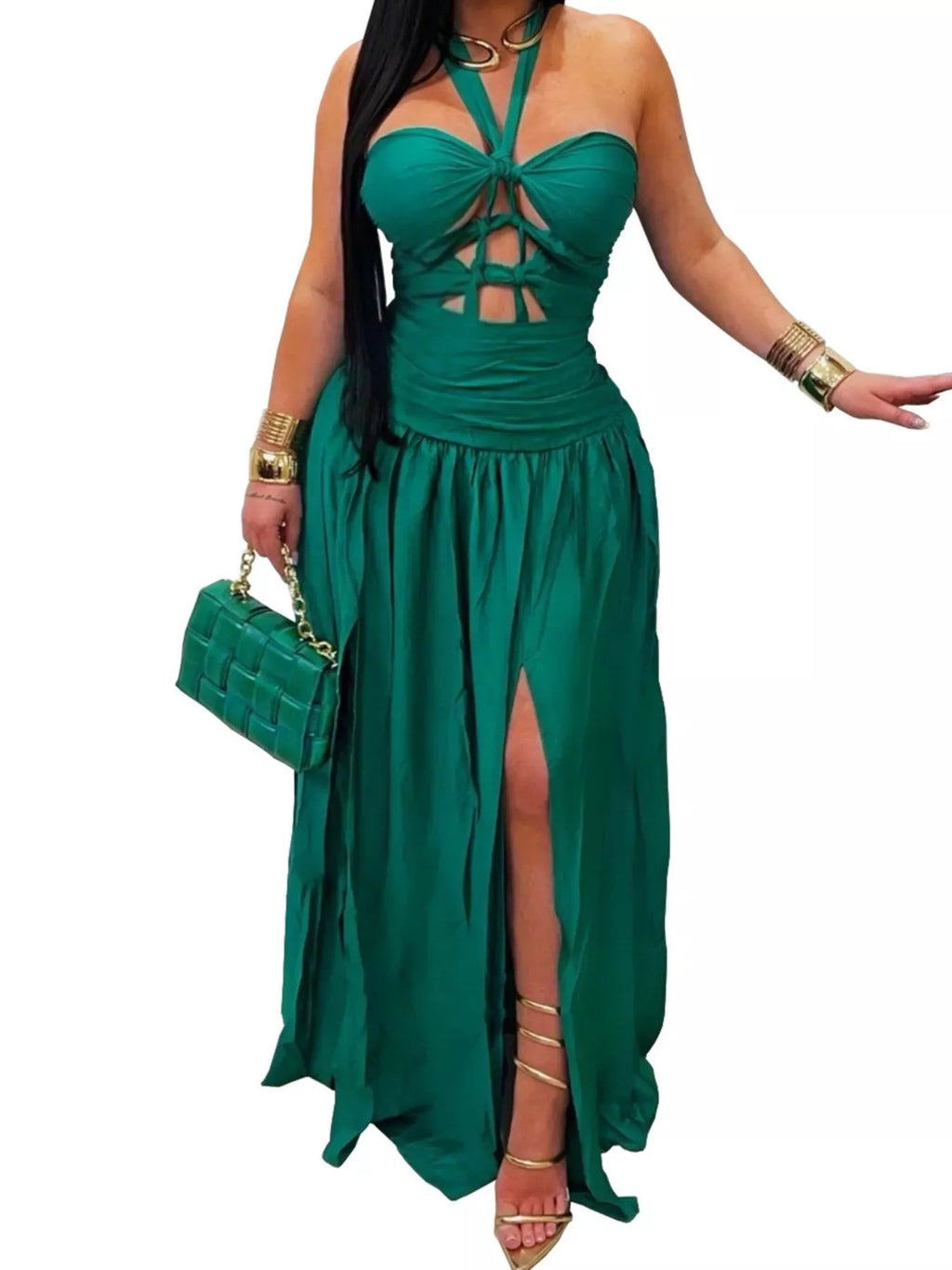 The Evening Muse Halter Cutout Maxi Dress