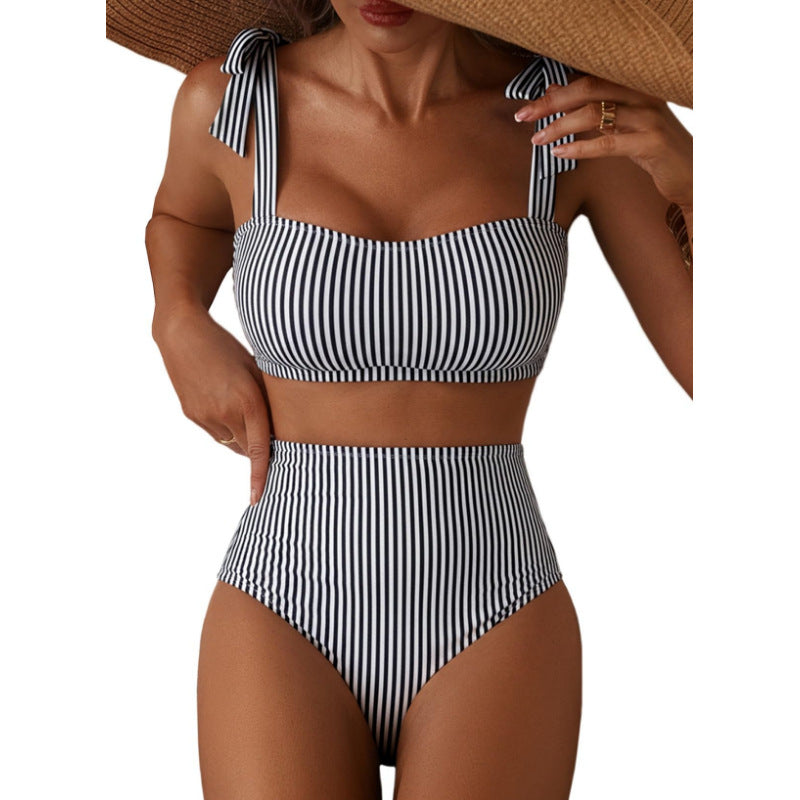 Tie-Shoulder High-Waisted Bikini Set | Women's Two-Piece Swimsuit