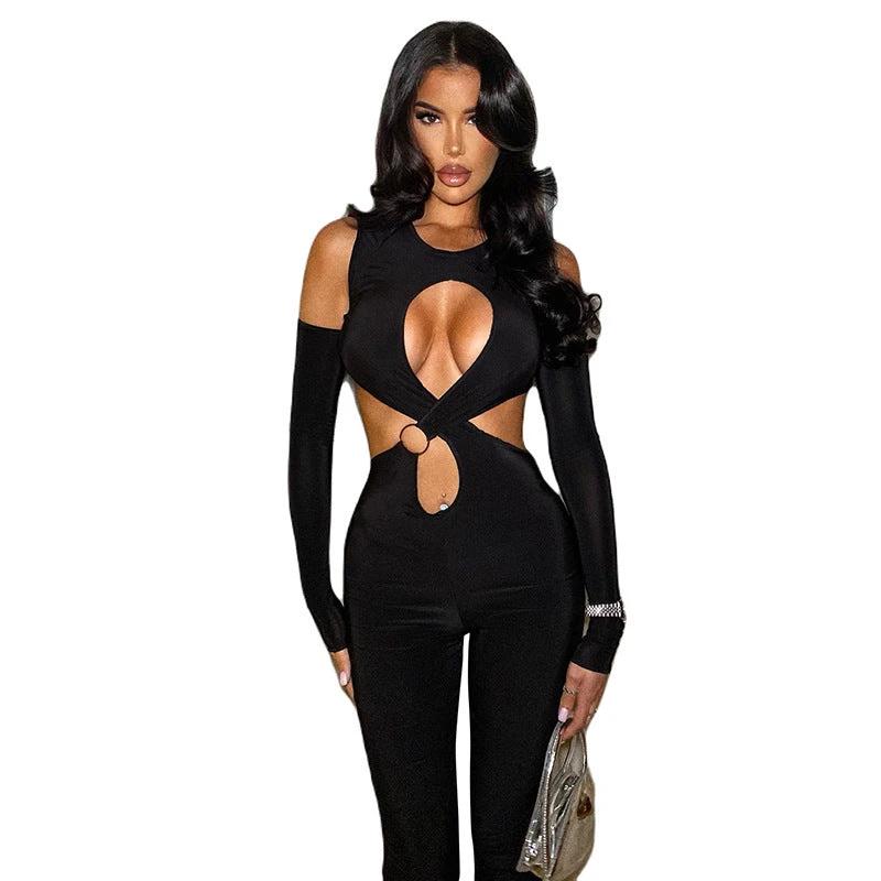 The Noir Entrance Ring-Detail Cutout Jumpsuit