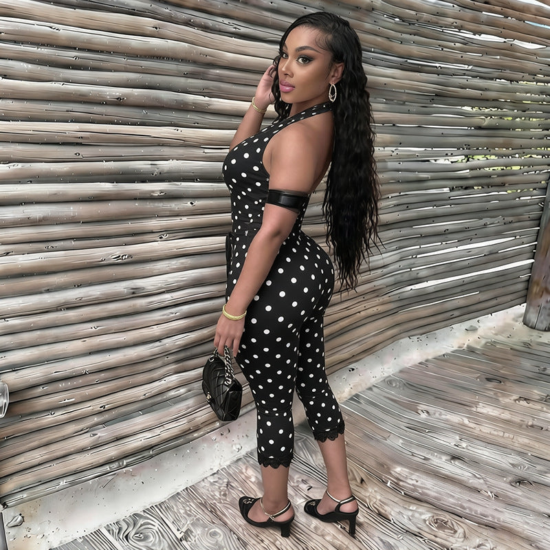 The Dot Rendezvous Halter Capri Jumpsuit