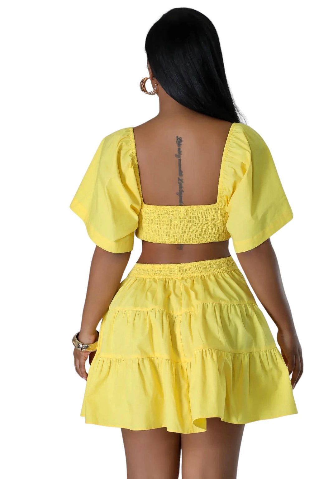 Flutter Sleeve Cutout Tiered Mini Dress