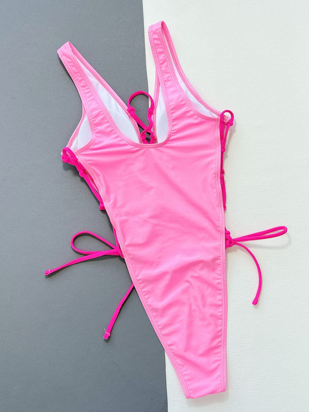 The Pink Escape Lace-Up Plunge One-Piece