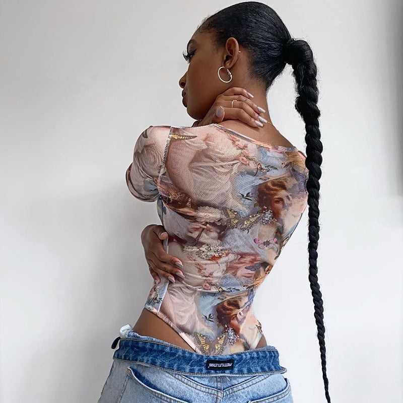 The Gallery Muse Long-Sleeve Printed Bodysuit
