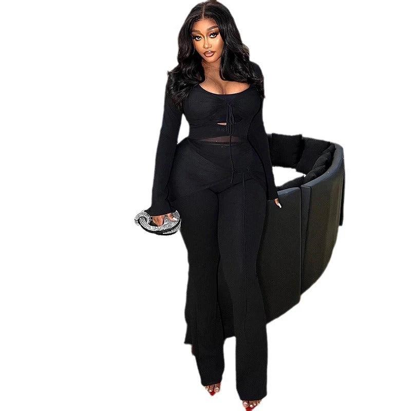 The Noir Social Mesh Tie-Front Pants Set