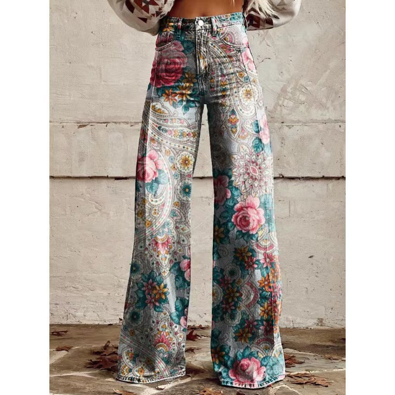 The Graphic District Printed Denim-Look Pants