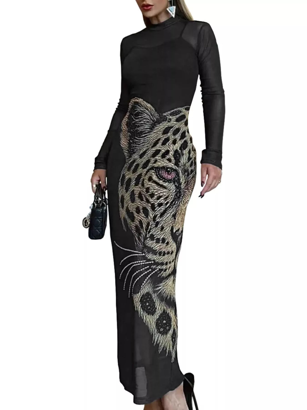 The Wild Portrait Leopard Mesh Maxi Dress
