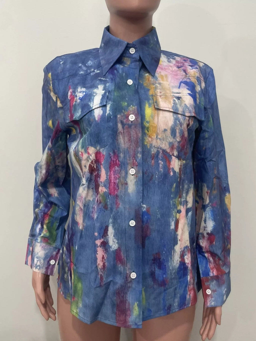 The Gallery District Paint-Print Denim-Look Shirt