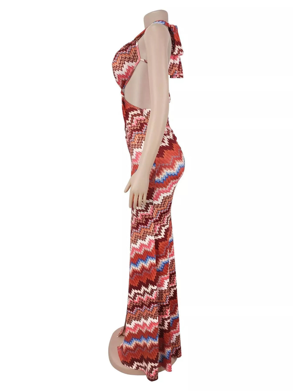 The Sunset Rhythm Chevron Cutout Maxi Dress