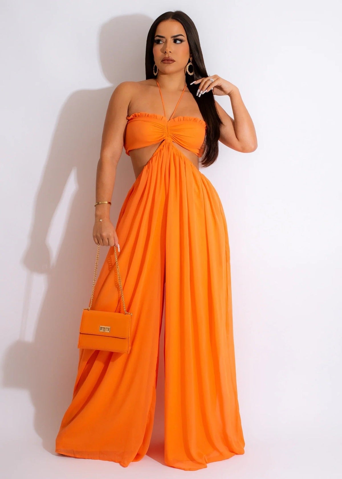 Sun Goddess Twist Knot Cutout Wide-Leg Palazzo Jumpsuit