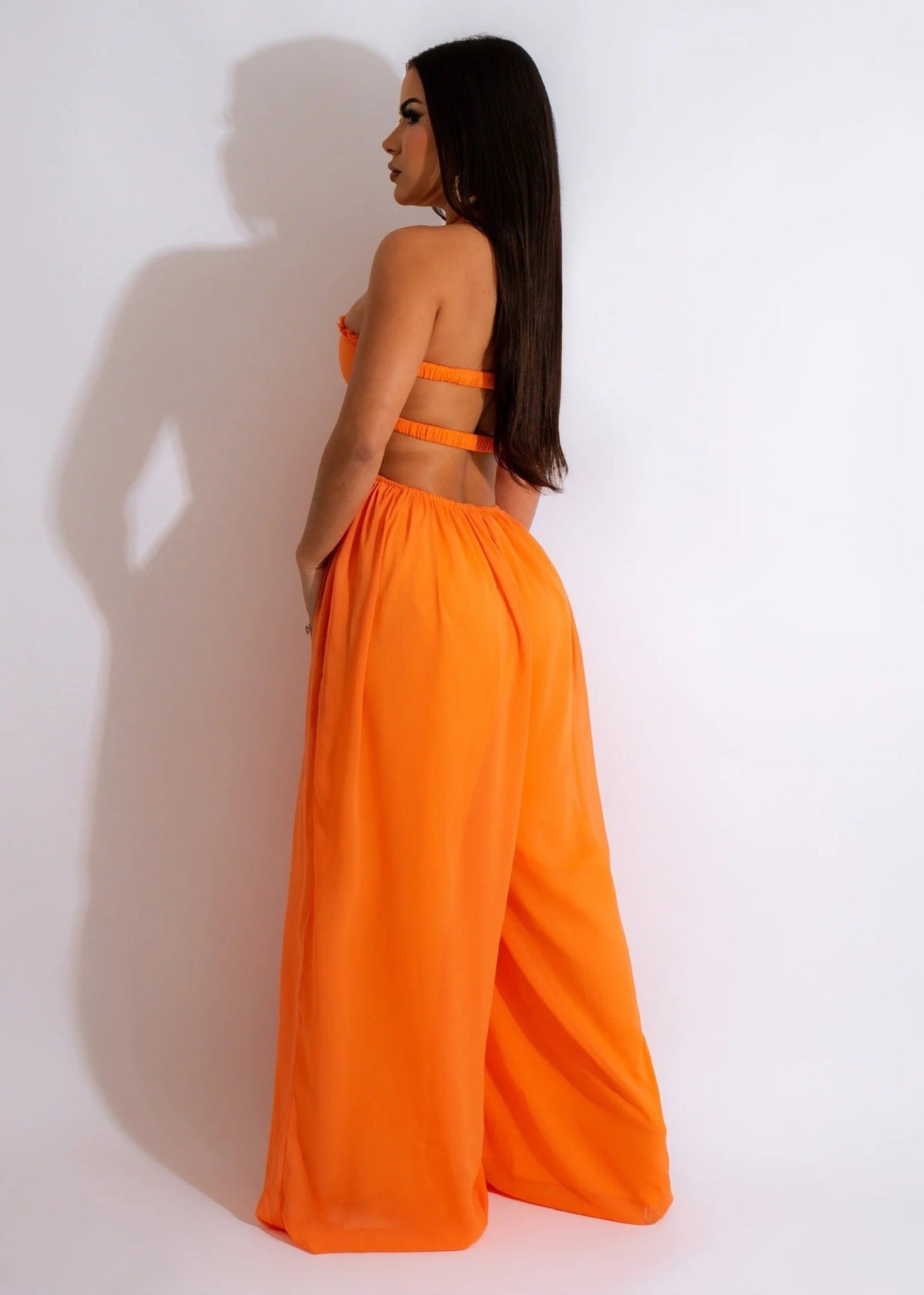 Sun Goddess Twist Knot Cutout Wide-Leg Palazzo Jumpsuit