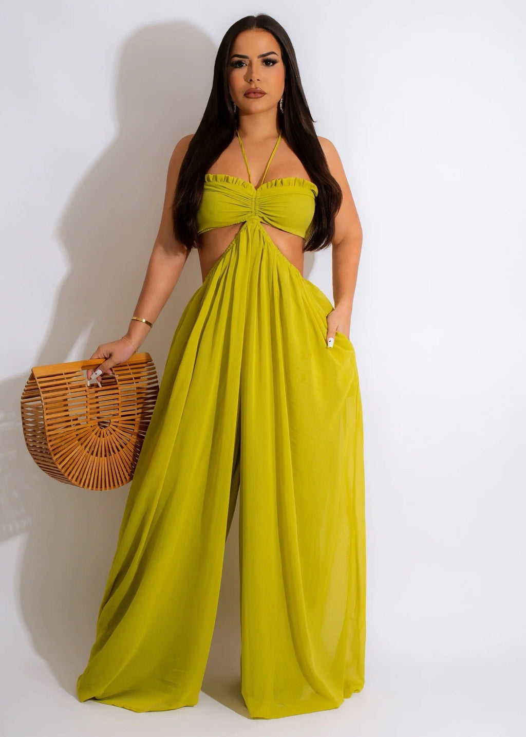 Sun Goddess Twist Knot Cutout Wide-Leg Palazzo Jumpsuit