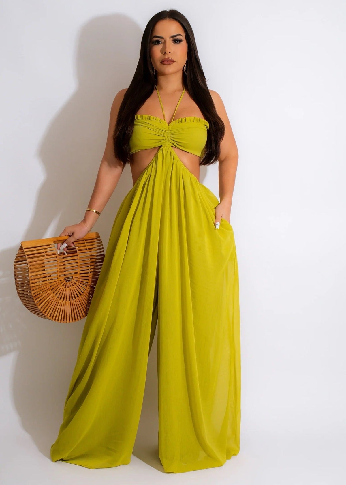 Sun Goddess Twist Knot Cutout Wide-Leg Palazzo Jumpsuit