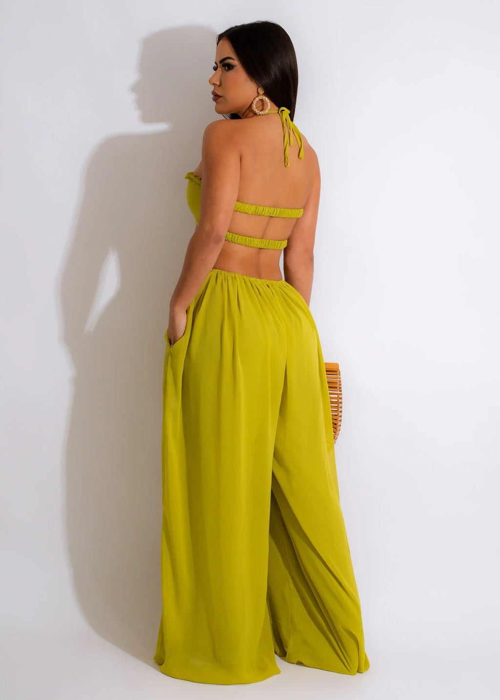 Sun Goddess Twist Knot Cutout Wide-Leg Palazzo Jumpsuit