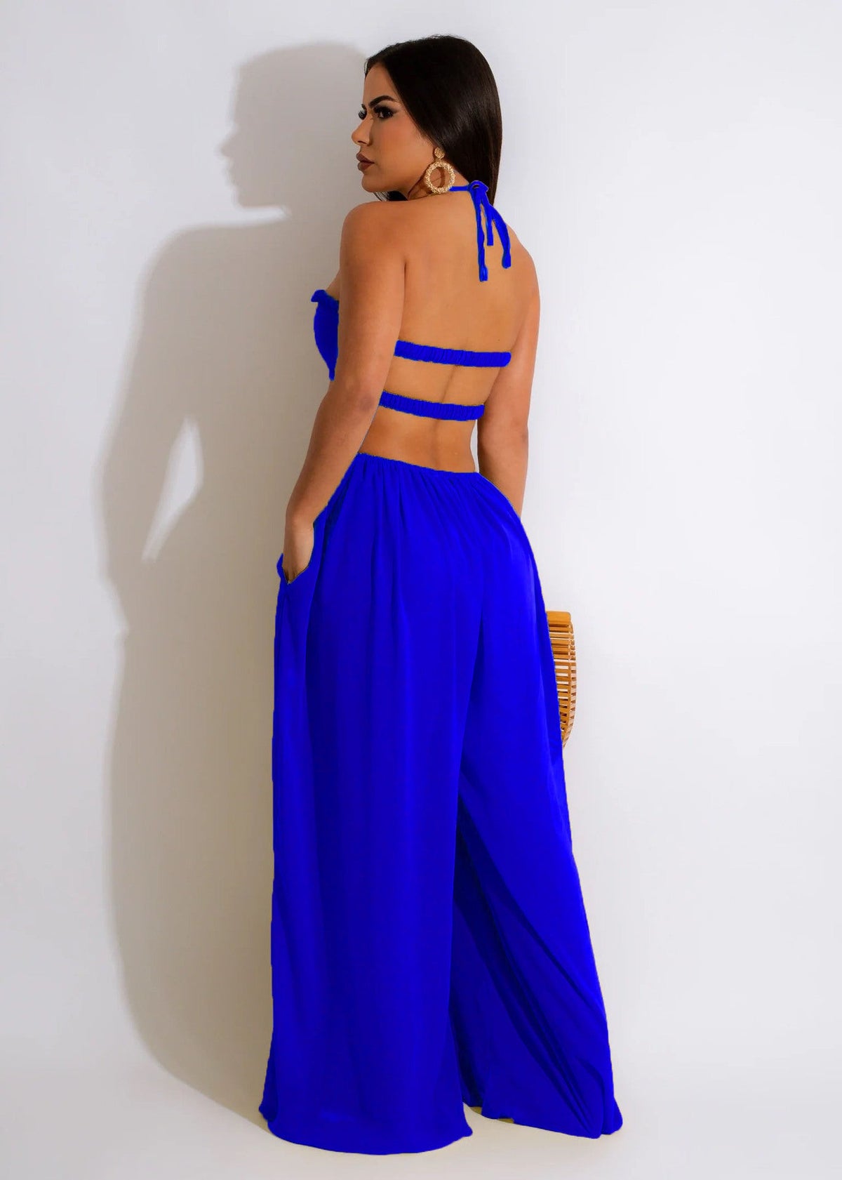 Sun Goddess Twist Knot Cutout Wide-Leg Palazzo Jumpsuit