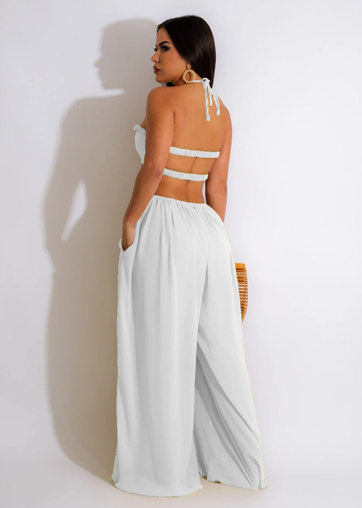 Sun Goddess Twist Knot Cutout Wide-Leg Palazzo Jumpsuit