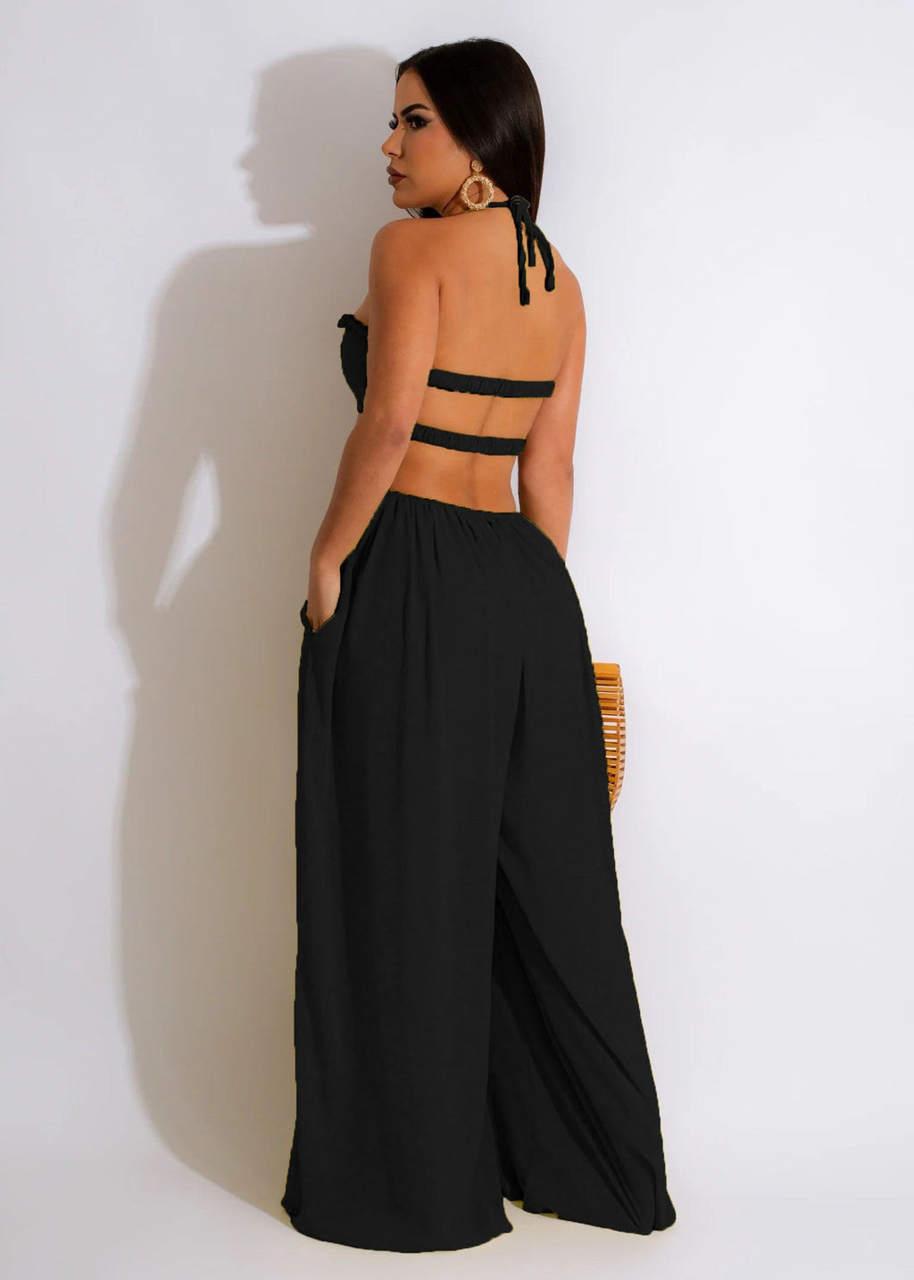 Sun Goddess Twist Knot Cutout Wide-Leg Palazzo Jumpsuit