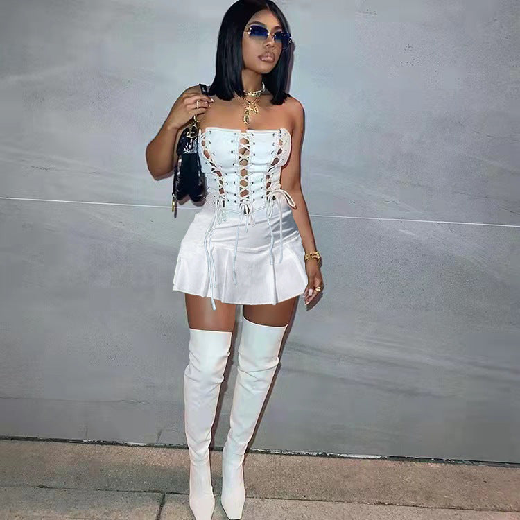 The Crisscross Eyelet Cutout Mini Dress