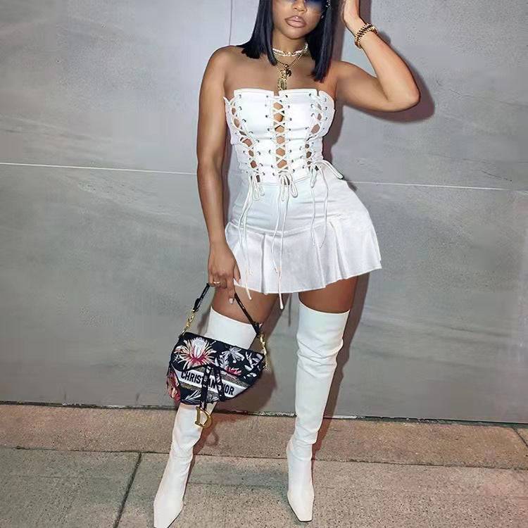 The Crisscross Eyelet Cutout Mini Dress