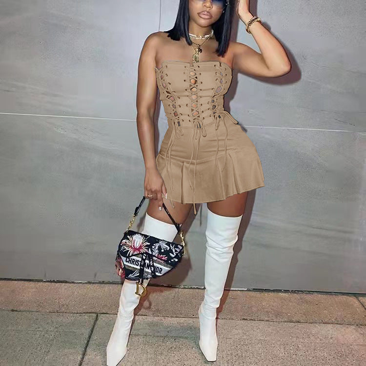 The Crisscross Eyelet Cutout Mini Dress