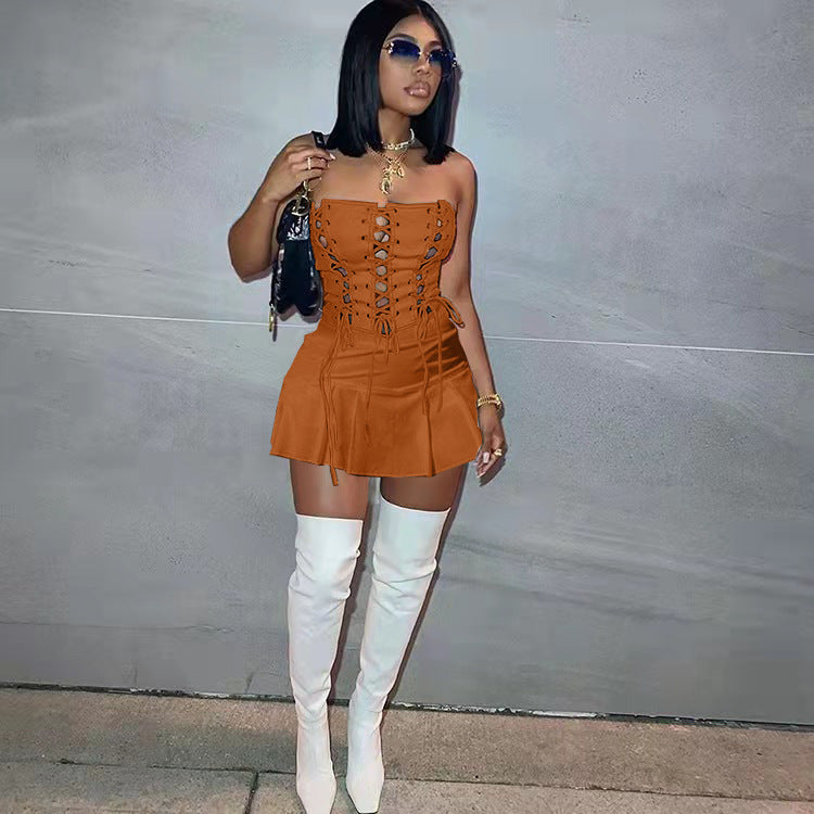 The Crisscross Eyelet Cutout Mini Dress