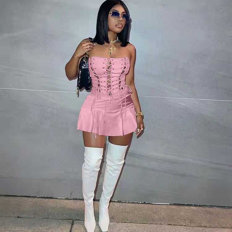 The Crisscross Eyelet Cutout Mini Dress