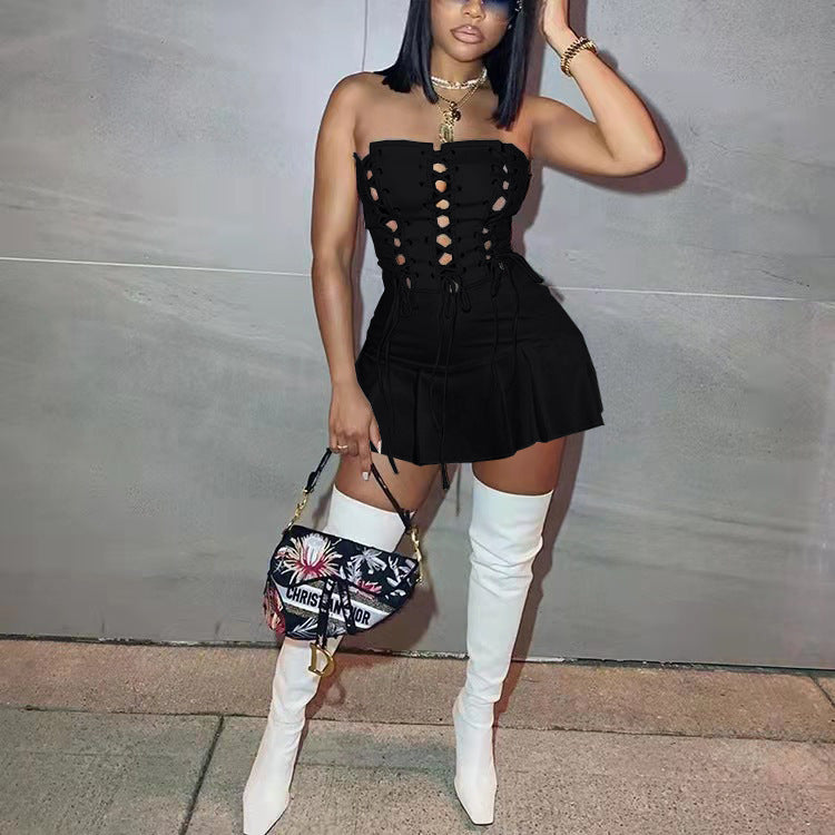 The Crisscross Eyelet Cutout Mini Dress