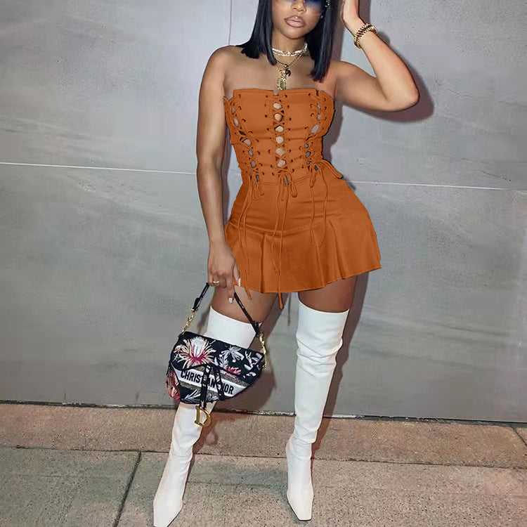 The Crisscross Eyelet Cutout Mini Dress