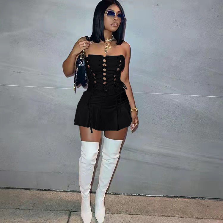 The Crisscross Eyelet Cutout Mini Dress