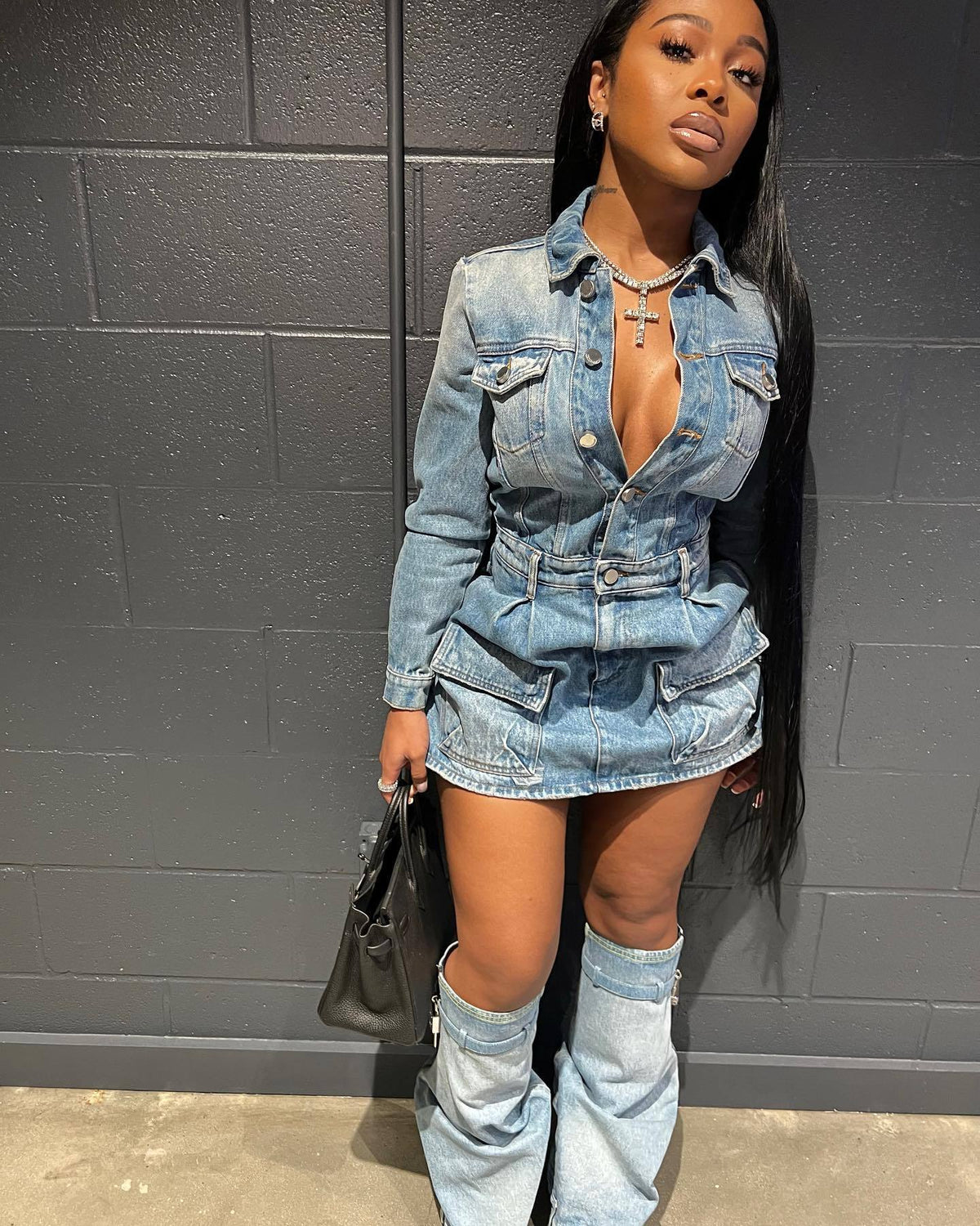 The Denim Rebel Multi-Pocket Mini Dress Set