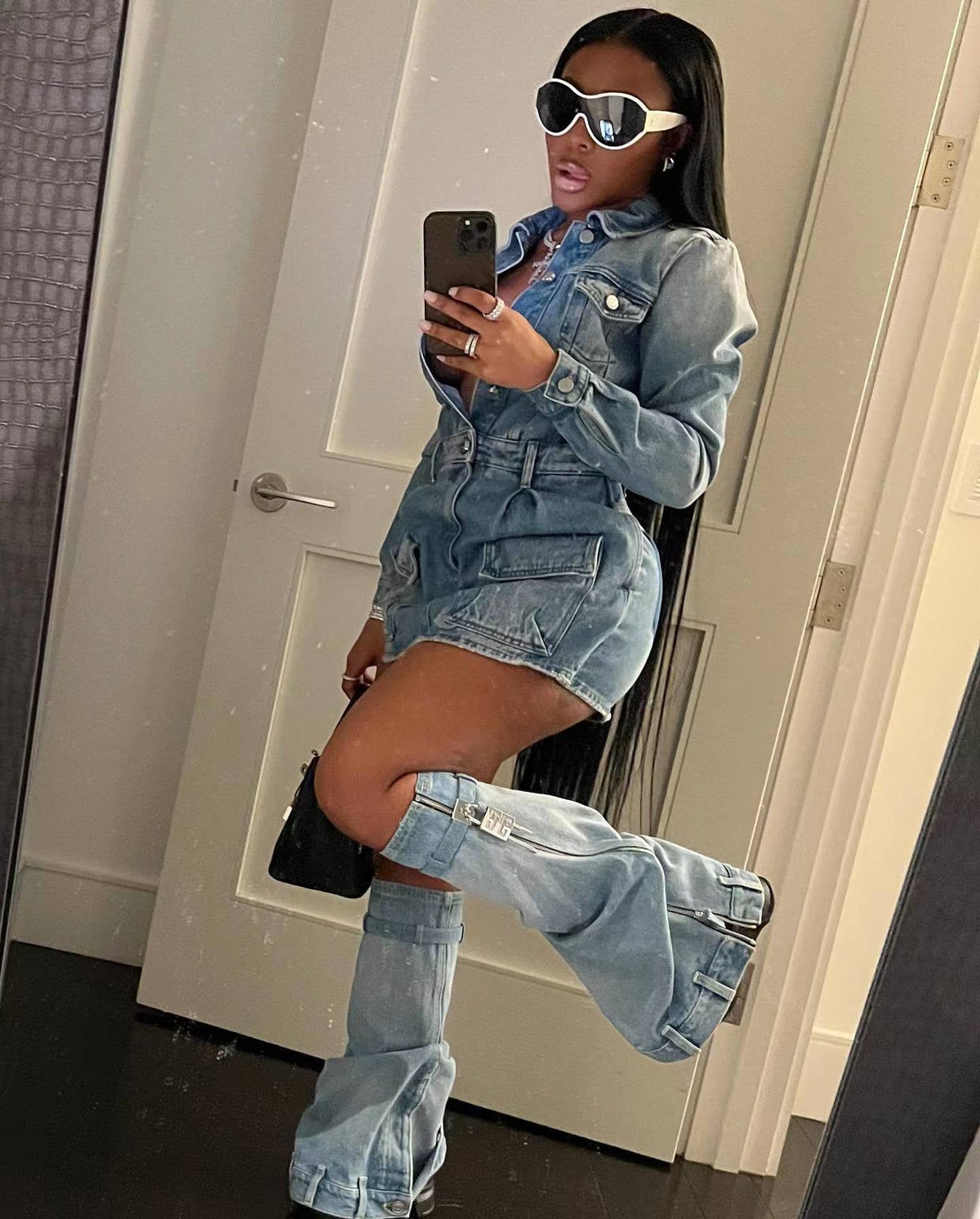 The Denim Rebel Multi-Pocket Mini Dress Set