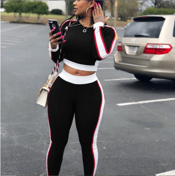 The Sporty Social Contrast-Stripe Two-Piece Set