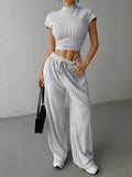 The Leisure Agenda Ribbed Wide-Leg Pants Set