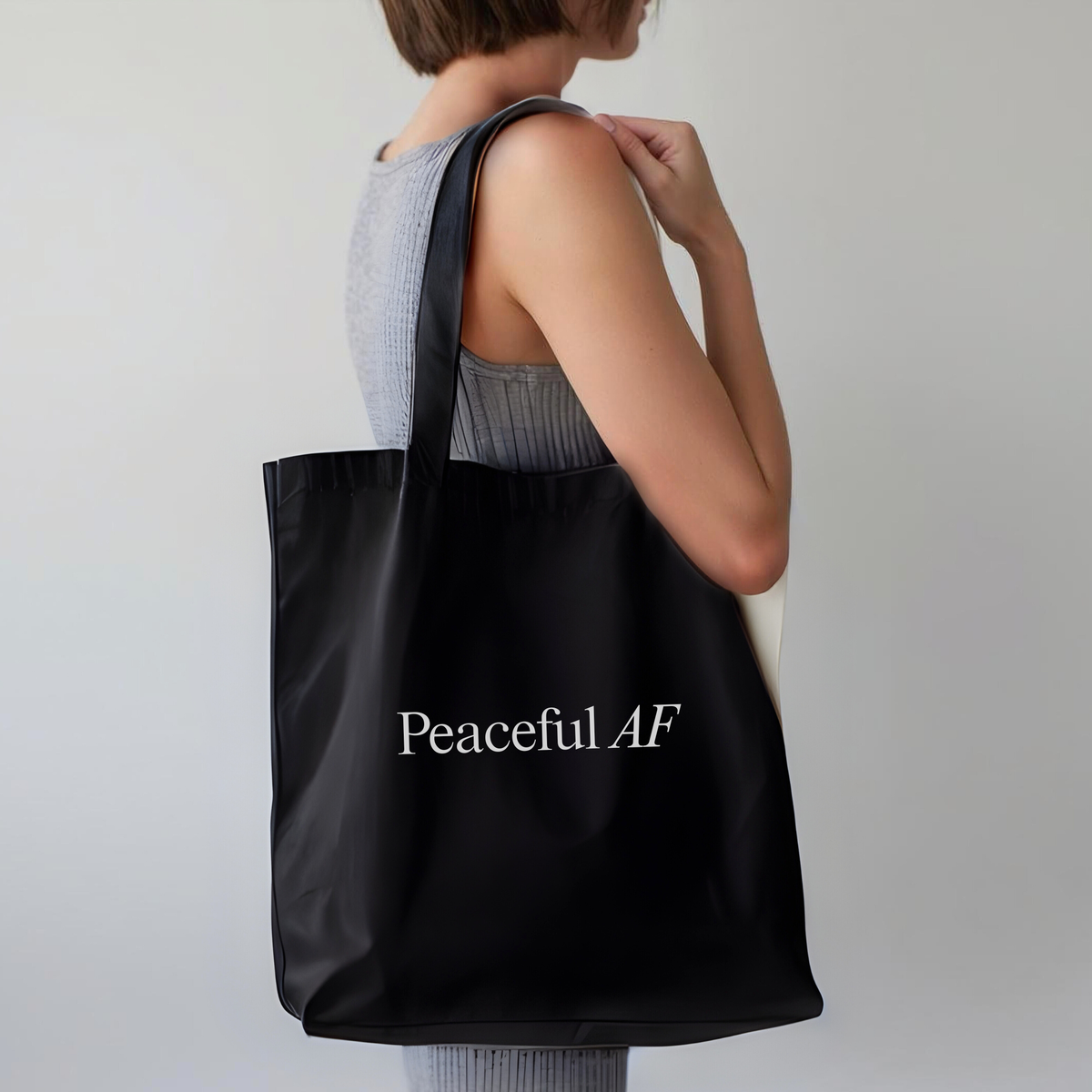 Peaceful AF Black Graphic Tote Bag
