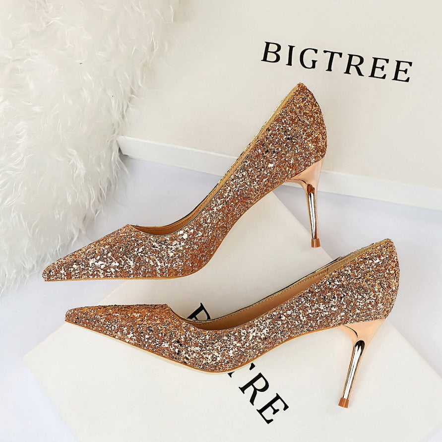 Glitter Sequin Pointed-Toe Stiletto Pump | 7cm Slim Heel & Going-Out Luxe