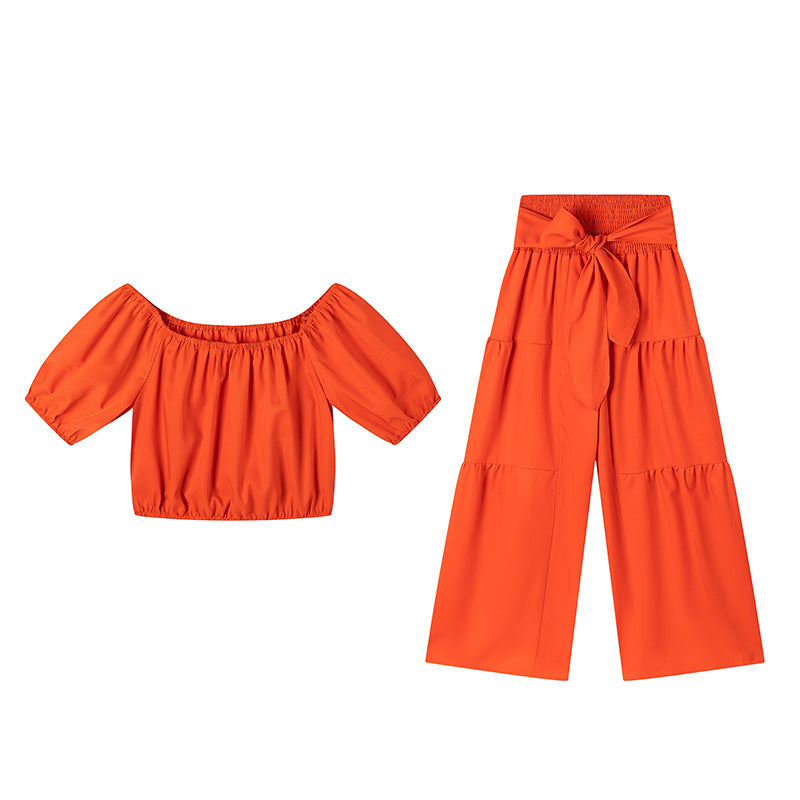 High-Waist Flared Pants & Top Two-Piece Set | Women's 7-Color Coordinated Set