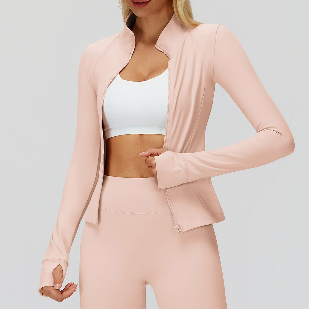 Slim-Fit Full-Zip Stand Collar Athletic Jacket with Thumbhole Cuffs