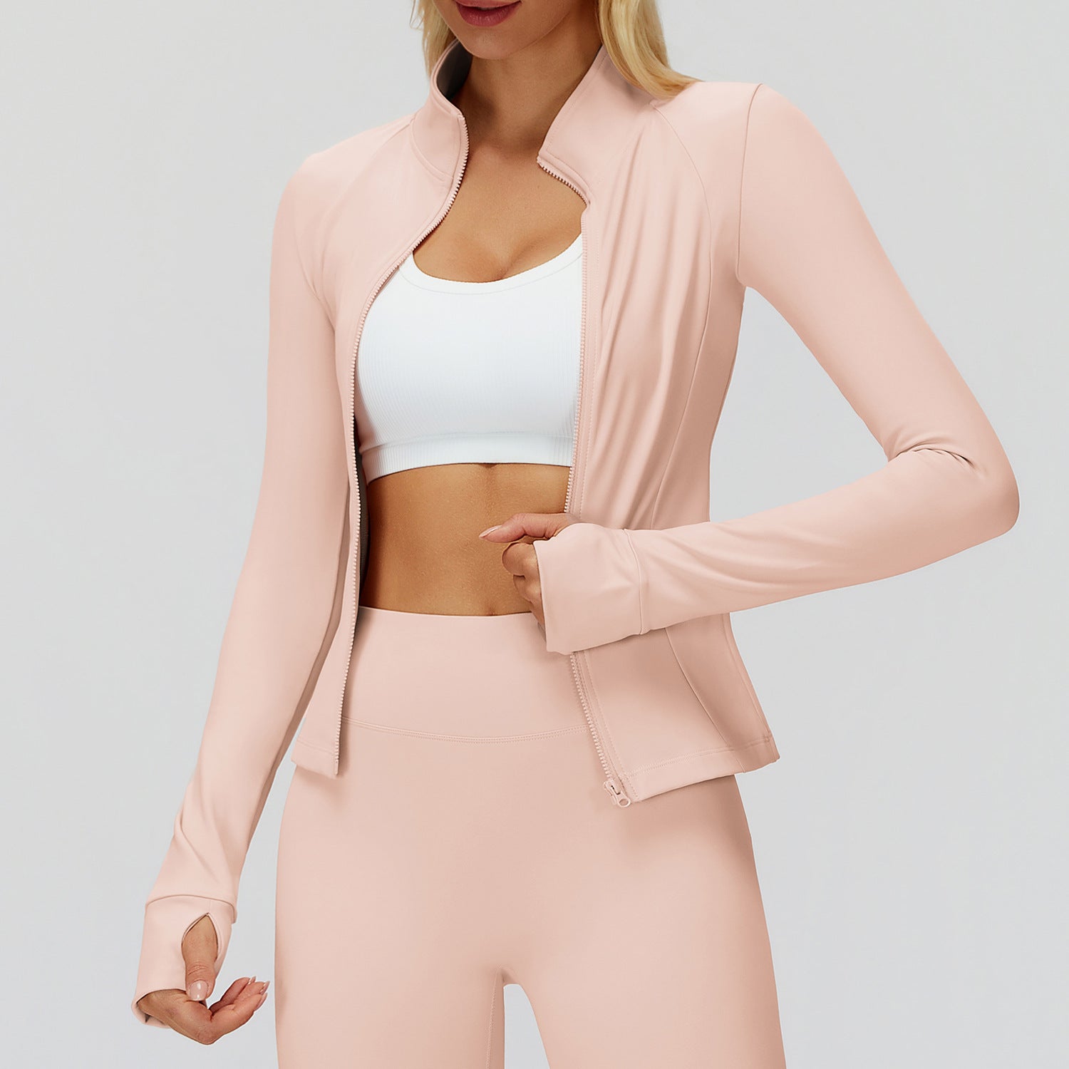 Slim-Fit Full-Zip Stand Collar Athletic Jacket with Thumbhole Cuffs