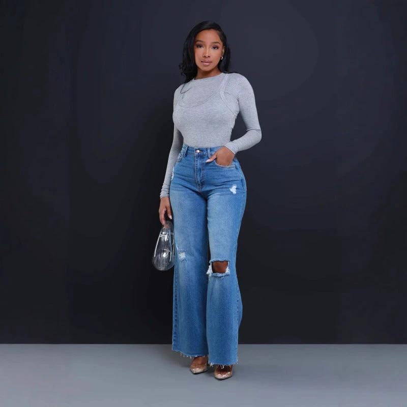 The Off-Duty Rebel Ripped Wide-Leg Jeans