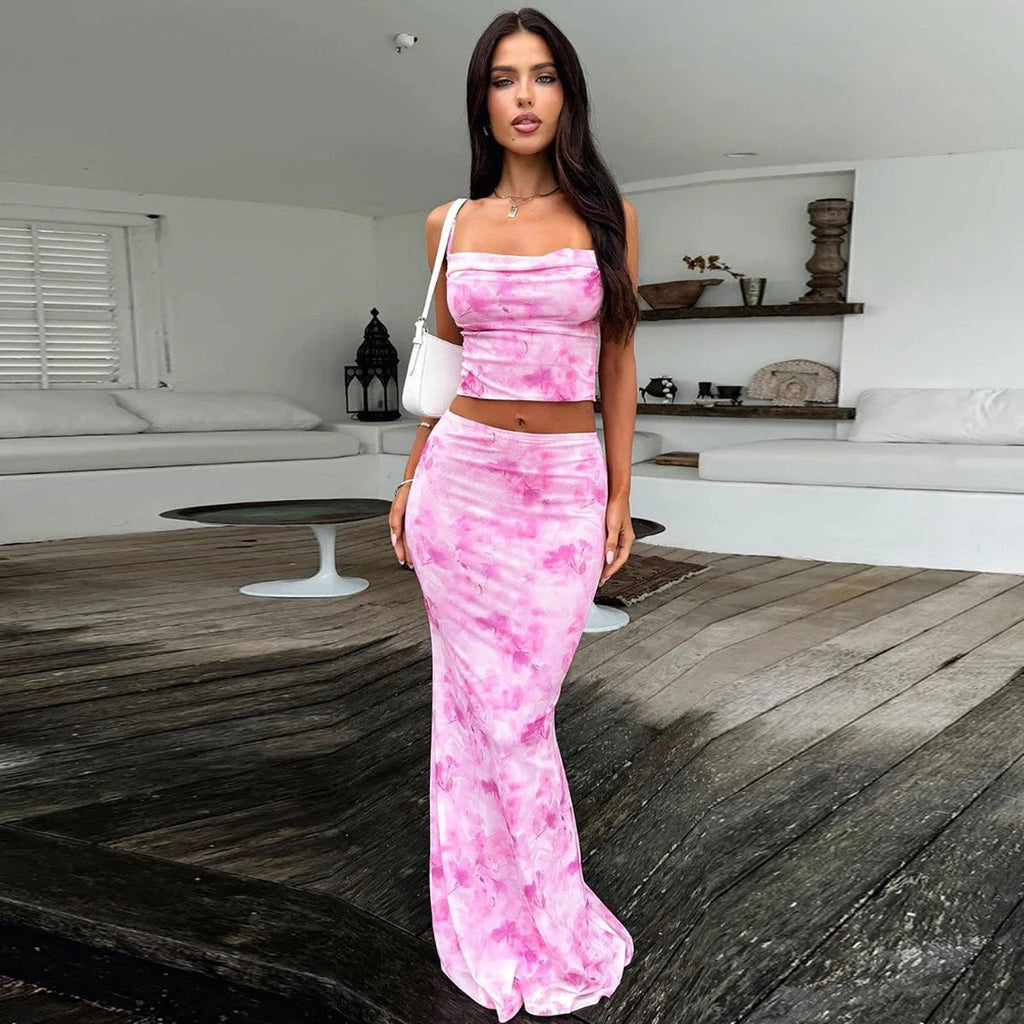 The Watercolor Affair Crop Top & Maxi Skirt Set