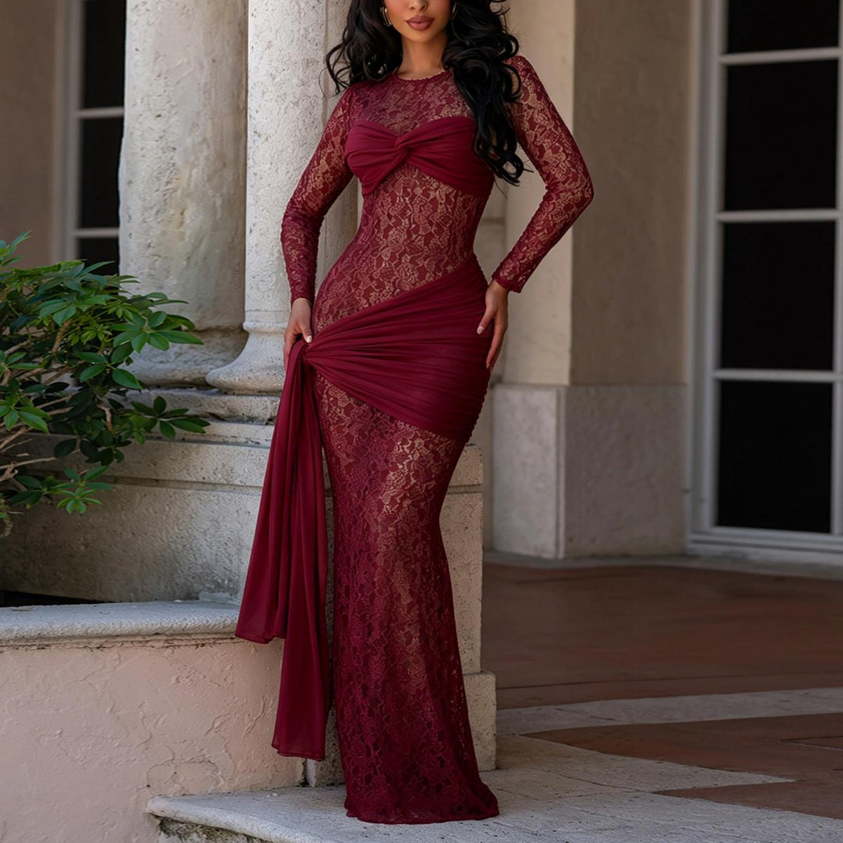 The Lace Affair Draped Maxi Dress