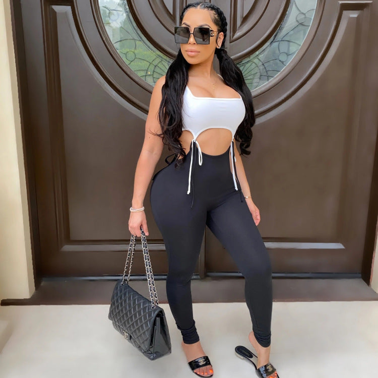 The Contrast Social Tie-Side Cutout Jumpsuit