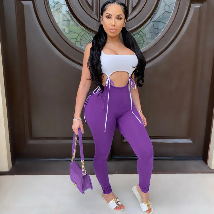 The Contrast Social Tie-Side Cutout Jumpsuit