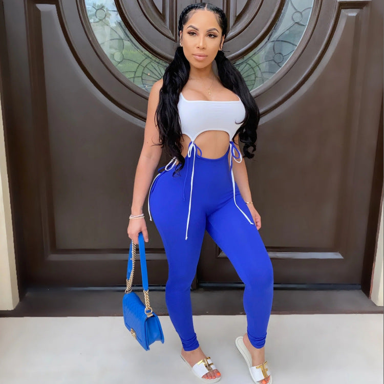 The Contrast Social Tie-Side Cutout Jumpsuit