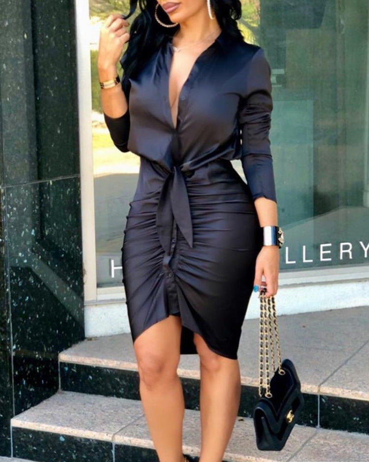 The Ruched Affair Tie-Front Shirt Dress